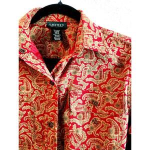 Lauren Ralph Lauren Men’s Shirt S Red Beige Paisley Snap Button Western...